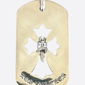 Chrome Hearts Los Angeles Exclusive Silver Dagger & Cross Dog Tag Pendant